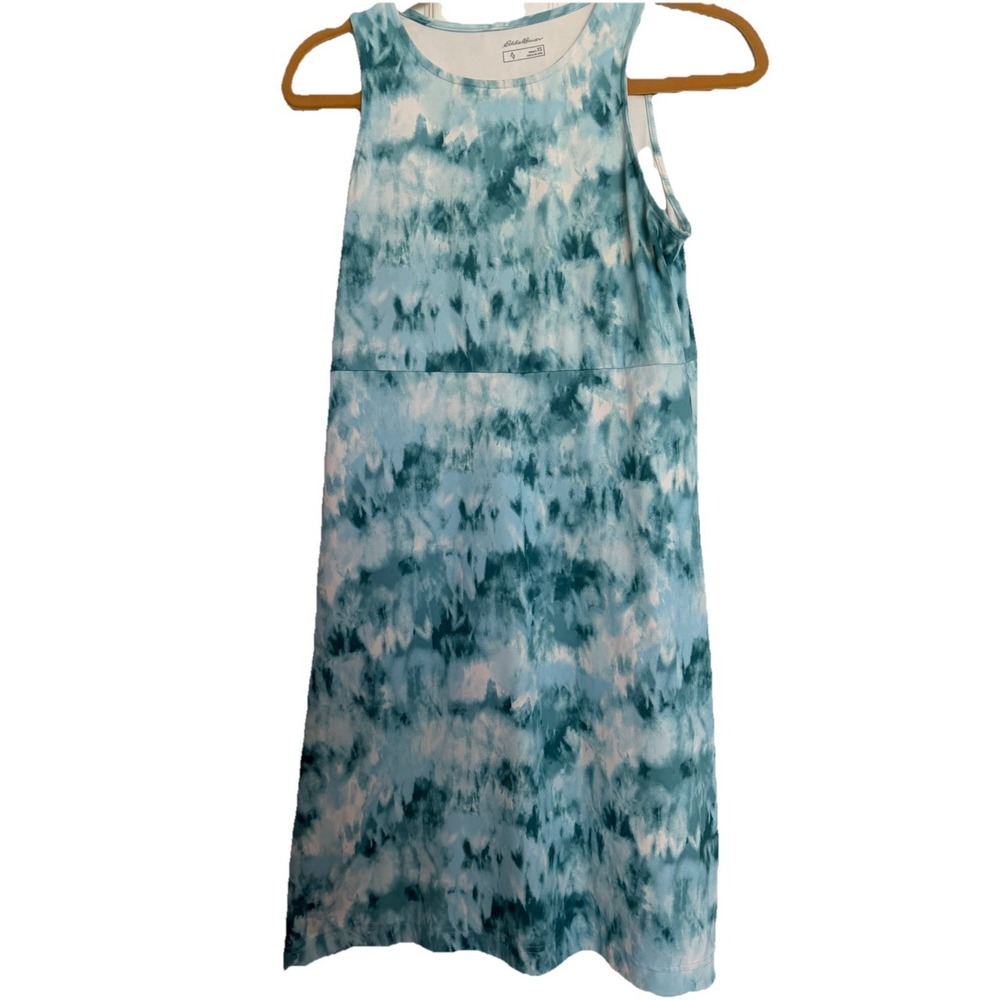 Eddie Bauer Travex sleeveless hiking dress blue & white tie-dye print XS